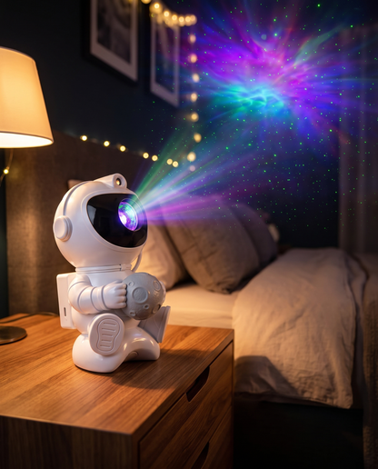 Proyector astronauta en mesita de noche