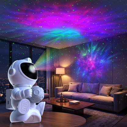 Proyector Lunova Nyx en salón con cielo estrellado
